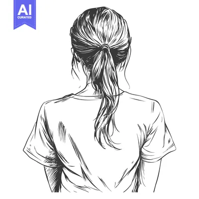 Popular premium asset: A Hand-Drawn Illustration of a Woman's Back with Her Hair in a Ponytai
