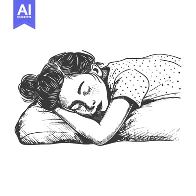 Aset desain premium: A Hand-Drawn Illustration of a Woman Sleeping on a Pillow