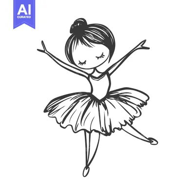 Aset desain premium: A Hand-Drawn Illustration of a Young Ballerina with Arms Outstretched