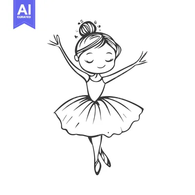 Aset desain premium: A hand-drawn illustration of a young ballerina in a tutu, with her arm