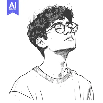 Premium design asset: A Hand-Drawn Illustration of a Young Man Wearing Glasses