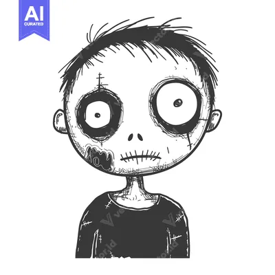 Popular premium asset: A Hand-Drawn Illustration of a Zombie Child with Stitched-Up Skin
