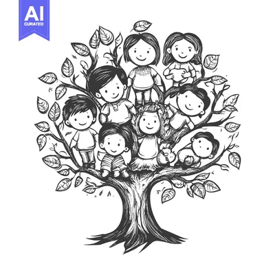 Aset premium populer: A Hand-Drawn Illustration of Children Playing in a Tree