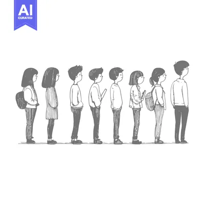 Aset premium populer: A Hand-Drawn Illustration of Eight People Standing in Line