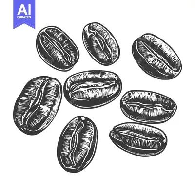 Aset premium populer: A Hand-Drawn Illustration of Eight Roasted Coffee Beans