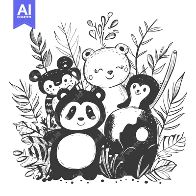 Popular premium asset: A Hand-Drawn Illustration of Four Cute Animals in a Lush Tropical Sett