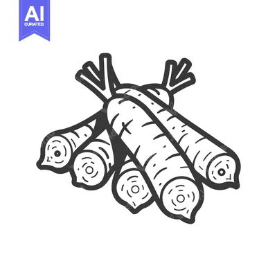 Aset desain premium: A hand-drawn illustration of four whole carrots
