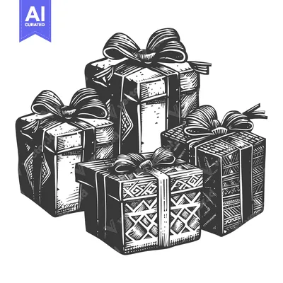 Aset desain premium: A Hand-Drawn Illustration of Four Wrapped Gifts