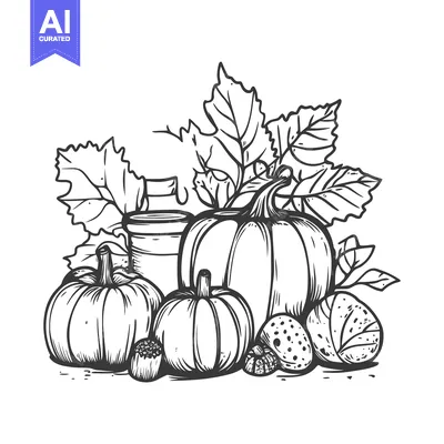 Aset premium populer: A Hand-Drawn Illustration of Pumpkins and Leaves
