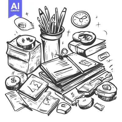 Premium design asset: A Hand-Drawn Illustration of Scattered School Supplies and Office Item