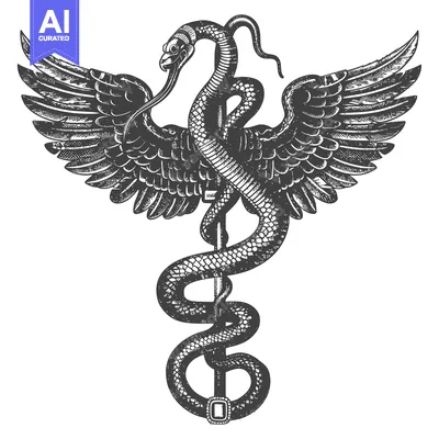 A Hand-Drawn Illustration of the Caduceus, a Symbol of Medicine