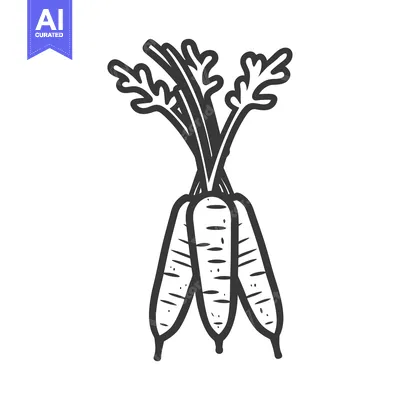 Aset premium populer: A hand-drawn illustration of three carrots with green leaves