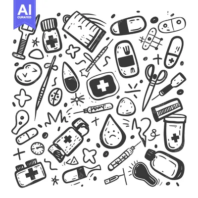 Premium design asset: A Hand-Drawn Illustration of Various Medical Supplies and Equipment