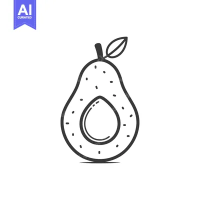 Aset desain premium: A Hand-Drawn Outline of a Halved Avocado with a Leaf