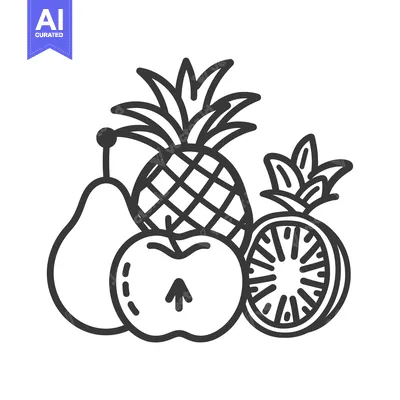 Popular premium asset: A Hand-Drawn Outline of a Pear, Pineapple, Apple, and Orange Slice