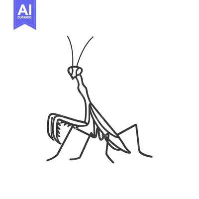 Premium design asset: A hand-drawn outline of a praying mantis in a profile pose.