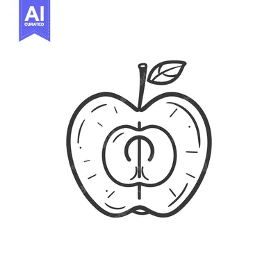 Aset premium populer: A Hand-Drawn Outline of a Sliced Apple with a Leaf