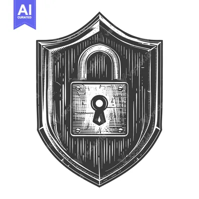 Aset desain premium: A Hand-Drawn Shield with a Closed Padlock Inside