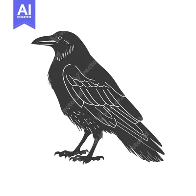 Premium design asset: A Hand-Drawn Silhouette of a Raven Standing on a White Background