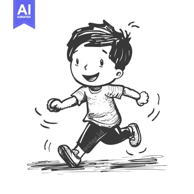 Aset premium populer: A Hand-Drawn Sketch of a Boy Running with a Big Smile