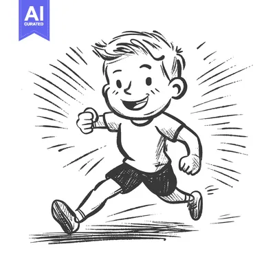 Popular premium asset: A Hand-Drawn Sketch of a Boy Running with a Smile