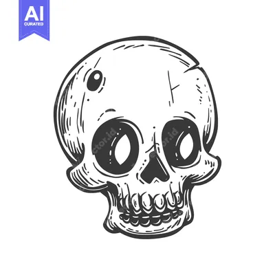 Aset premium populer: A Hand-Drawn Sketch of a Cartoon Skull with Large Eyes