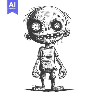 Aset premium populer: A Hand-Drawn Sketch of a Cartoon Zombie with a Torn Shirt
