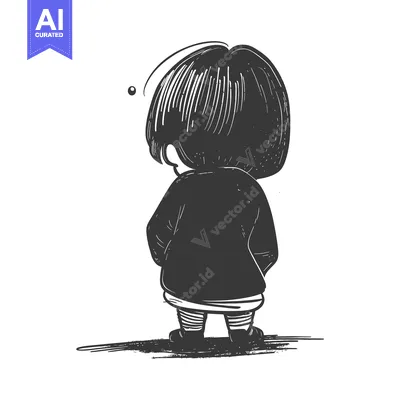 Premium design asset: A Hand-Drawn Sketch of a Child Standing with Their Back Turned