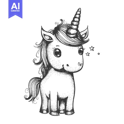 Popular premium asset: A Hand-Drawn Sketch of a Cute Unicorn with Big Eyes and a Twisted Horn