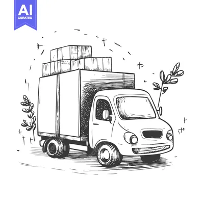 Popular premium asset: A hand-drawn sketch of a delivery truck carrying boxes