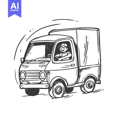 Aset desain premium: A Hand-Drawn Sketch of a Delivery Truck Driver