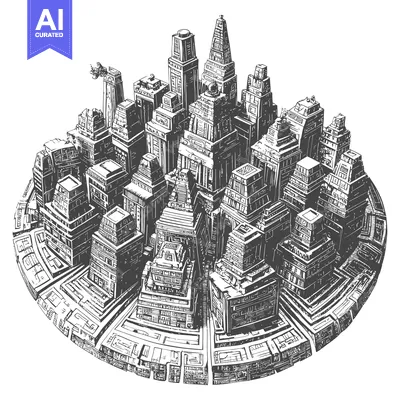 Popular premium asset: A Hand-Drawn Sketch of a Dense Urban Landscape