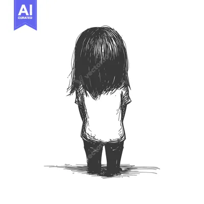 Aset premium populer: A Hand-Drawn Sketch of a Girl from Behind