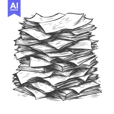 Aset premium populer: A Hand-Drawn Sketch of a Large Stack of Papers