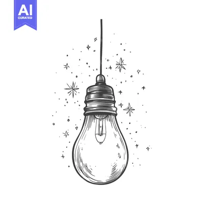Aset desain premium: A Hand-Drawn Sketch of a Light Bulb with a Glowing Effect