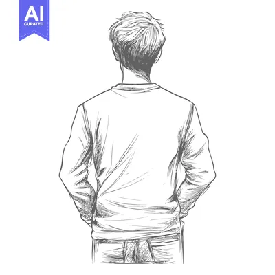 Aset desain premium: A Hand-Drawn Sketch of a Man Viewed from Behind