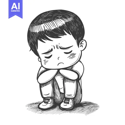 Premium design asset: A Hand-Drawn Sketch of a Sad Boy Sitting With His Head Down