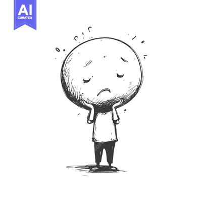 Aset premium populer: A Hand-Drawn Sketch of a Sad Character with a Large Head