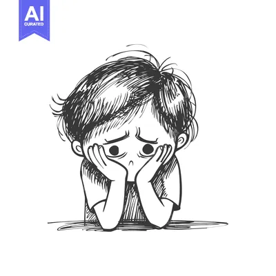 Popular premium asset: A Hand-Drawn Sketch of a Sad-Looking Boy with His Hands on His Face