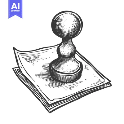 Aset premium populer: A Hand-Drawn Sketch of a Seal Stamp on a Stack of Papers