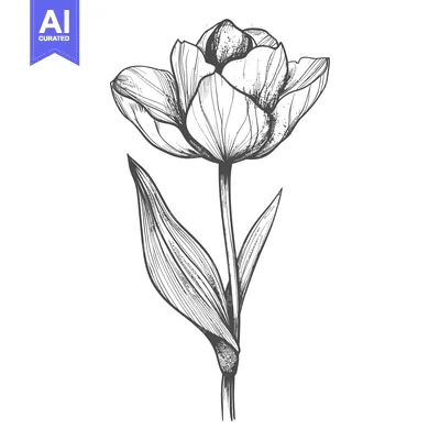 Premium design asset: A hand-drawn sketch of a single tulip with detailed petals and leaves.