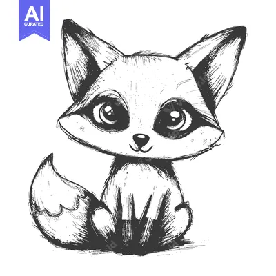 Aset premium populer: A Hand-Drawn Sketch of a Sitting Fox with Large Eyes
