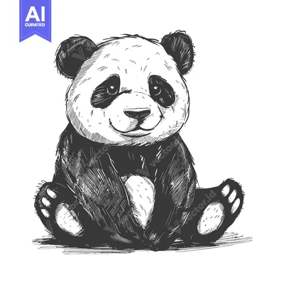 Aset premium populer: A Hand-Drawn Sketch of a Sitting Panda Bear