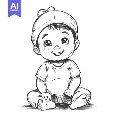 A Hand-Drawn Sketch of a Smiling Baby Wearing a Hat