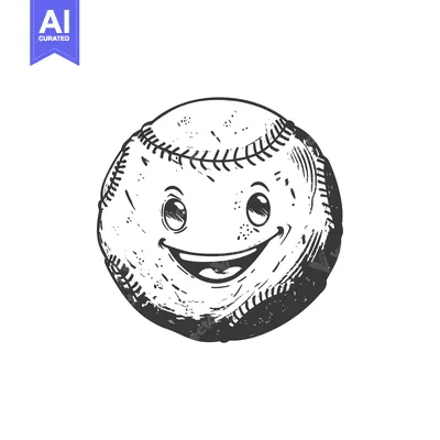 Aset premium populer: A Hand-Drawn Sketch of a Smiling Baseball