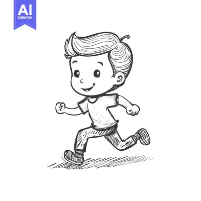 Popular premium asset: A hand-drawn sketch of a smiling boy running with his arms outstretche