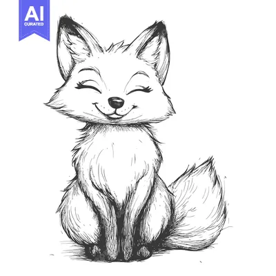 Popular premium asset: A Hand-Drawn Sketch of a Smiling Fox Sitting With Its Tail Behind It