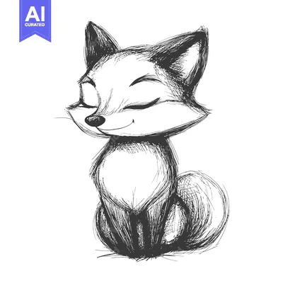 Premium design asset: A Hand-Drawn Sketch of a Smiling Fox with Closed Eyes