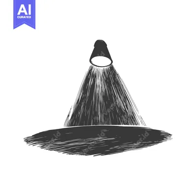 Aset desain premium: A Hand-Drawn Sketch of a Spotlight Shining on a Stage