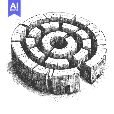 Aset desain premium: A Hand-Drawn Sketch of a Stone Spiral Maze